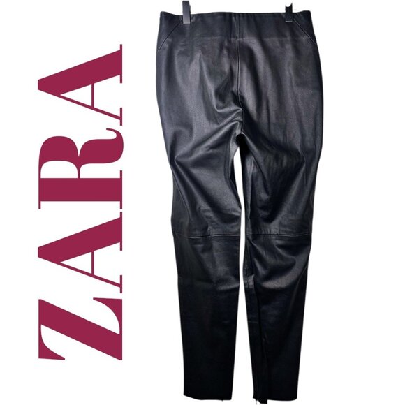 ZARA FAUX LEATHER PANTS MID RISE ANKLE ZIP BLACK GOTHCORE BIKER STREETWEAR, MED - Picture 15 of 16